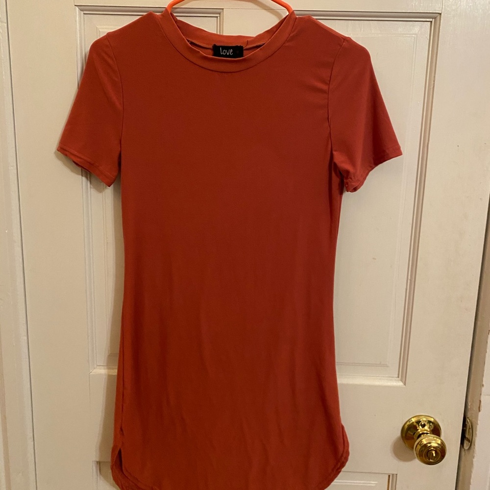 Burnt Orange Fitted Shirt Dress